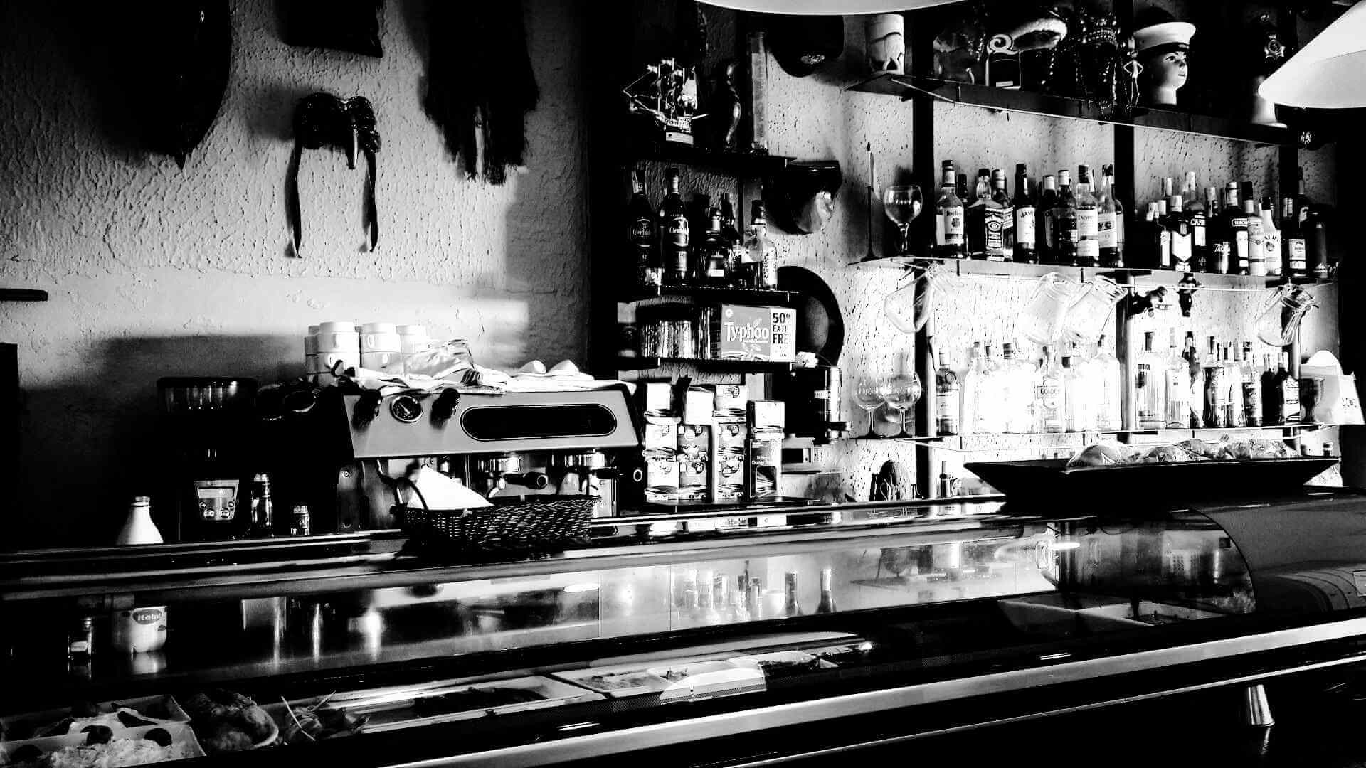 classic bar in black and white. on Pixabay. Creative Commons license