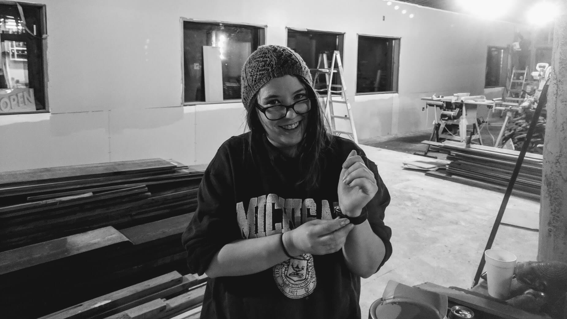 katie helping paint the walls at Garibaldi Portside Bistro